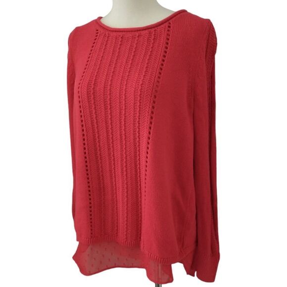 Lucky Brand Sweater S Red Layered Chiffon Long Sleeve Pullover Swiss Dot Flowy. - Picture 15 of 16